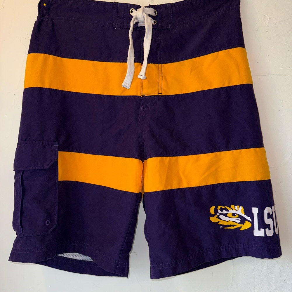 KA KNIGHTS APPAREL LSU TIGERS PURPLE & GOLD BOARD SHORTS MENS SZ M
